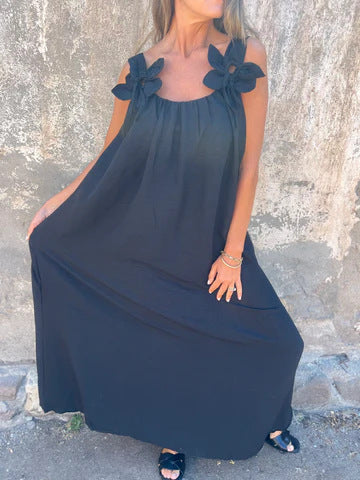 Women's elegant U-neck maxi dress with bow straps, ideal for evening parties & special occasions.