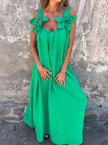 Classic black elegant women's U-neck maxi dress with bow straps, versatile for evening events.