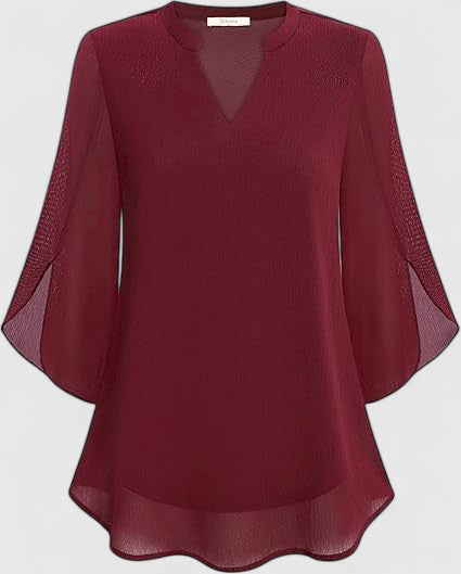 Women's casual chic v-neck blouse. Comfortable, versatile top for everyday fashion, elegant style.