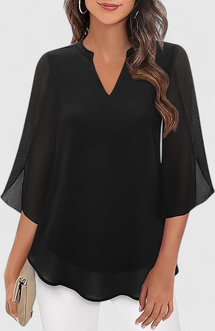 Women's V-neck blouse, elegant & versatile. Comfortable wear, stylish for everyday fashion or office.