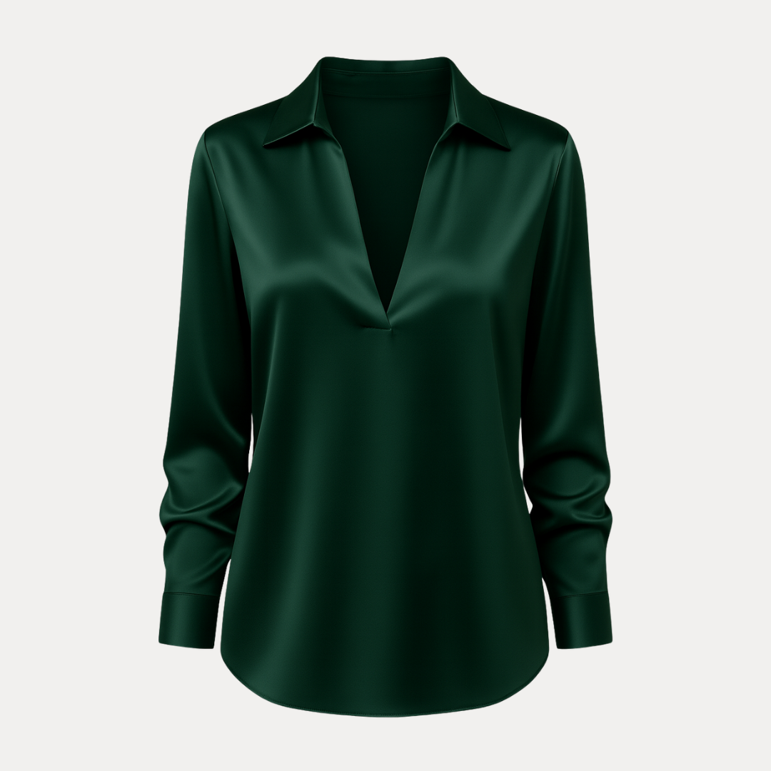 Elegant women's V-neck blouse with long sleeves, perfect for work or casual wear.