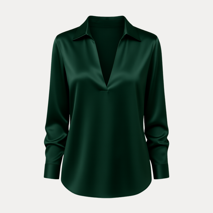 Elegant women's V-neck blouse with long sleeves, perfect for work or casual wear.