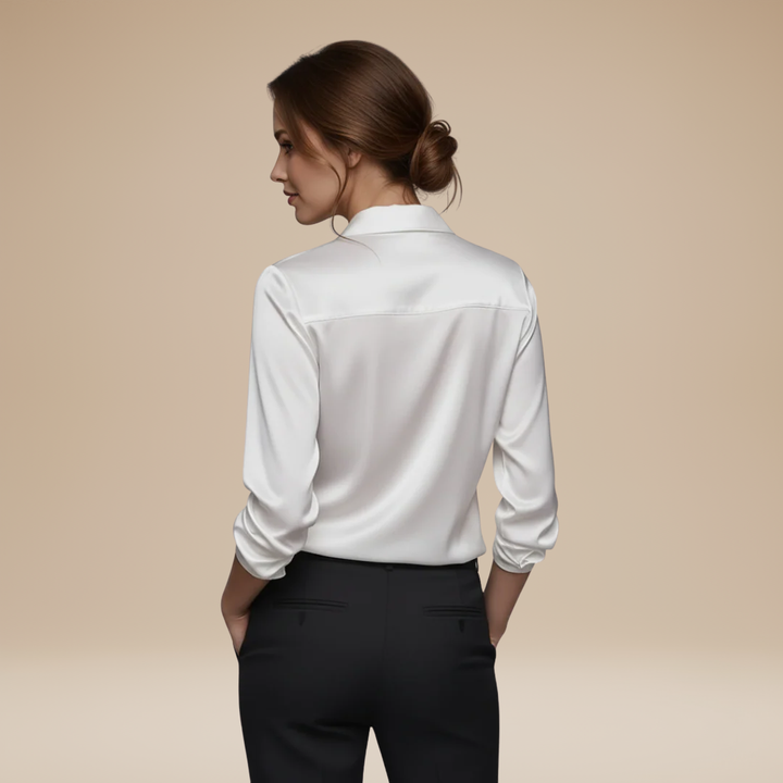 Long sleeve elegant V-neck blouse for women, designed for ultimate comfort.