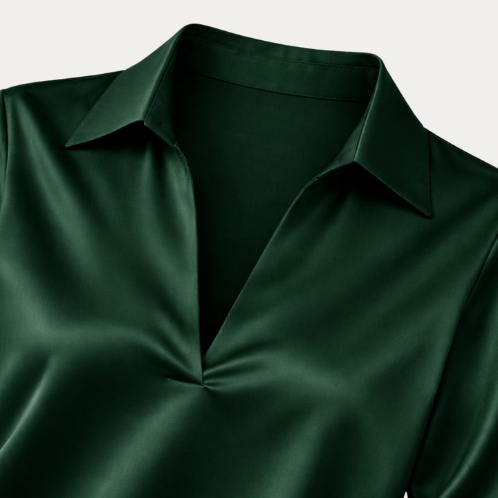 Long sleeve V-neck blouse for women, combining elegance and comfort in a classic style.