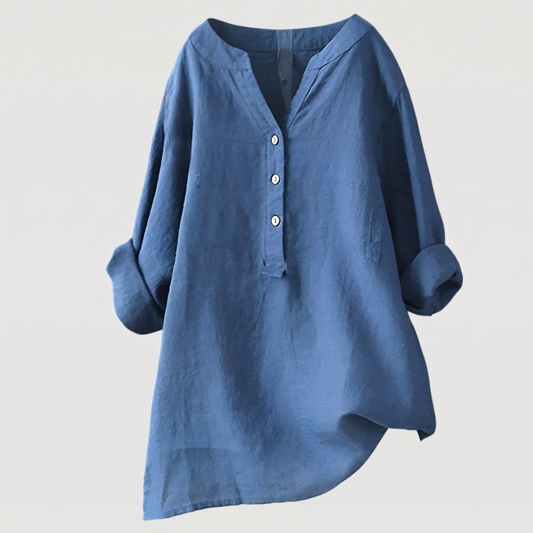 Women's long sleeve V-neck button-down shirt. A versatile, elegant and chic casual top for daily fashion.