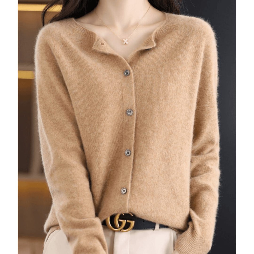 Elegant V-neck women's cardigan top. Comfortable solid color long sleeve for versatile layering.