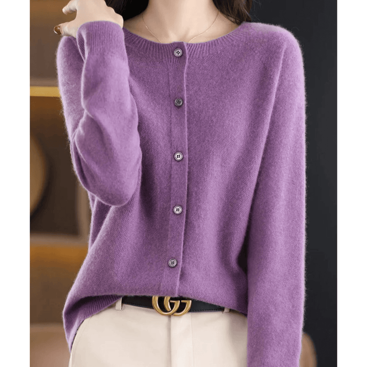 Women's comfortable V-neck cardigan. Long sleeve button-up, chic outerwear for versatile layering.