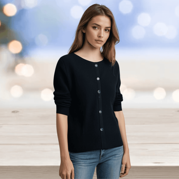 Elegant women's V-neck sweater cardigan. Versatile long sleeve top for comfortable everyday wear.