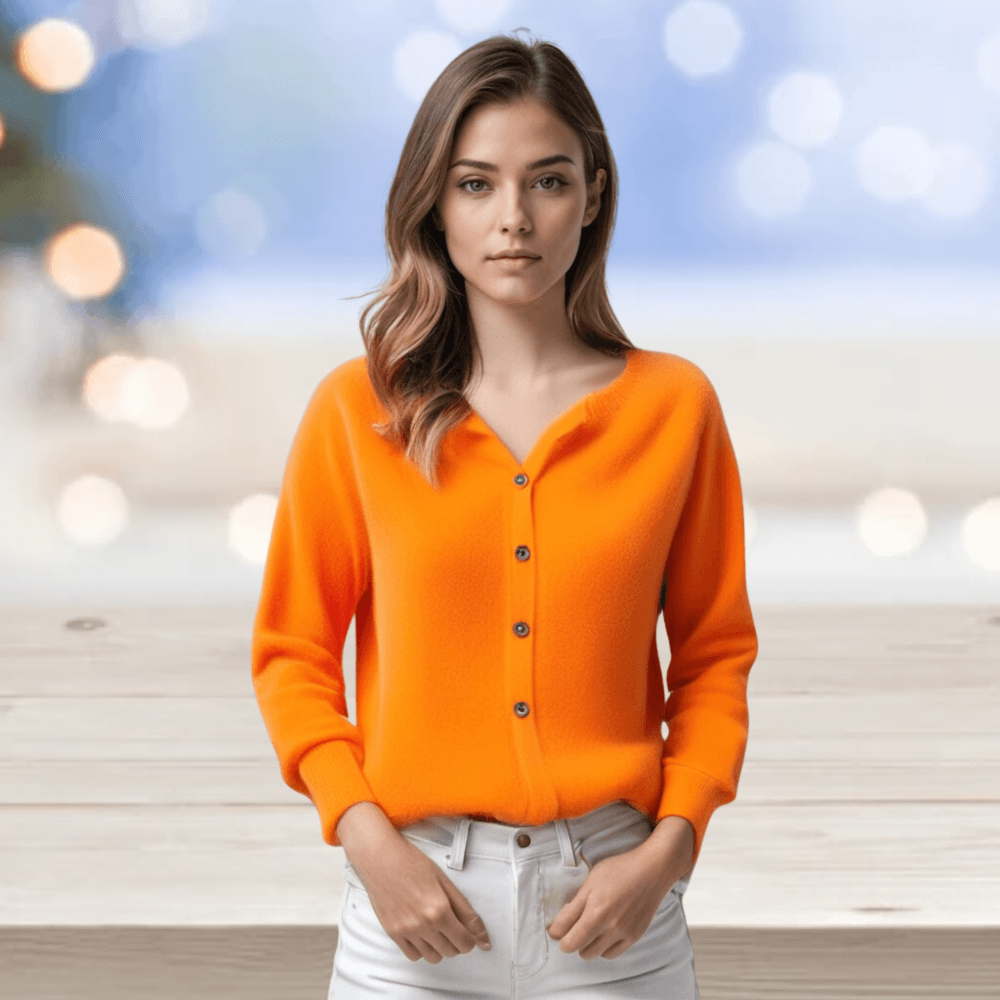 Comfortable women's elegant V-neck cardigan. Versatile long sleeve sweater, perfect for layering.