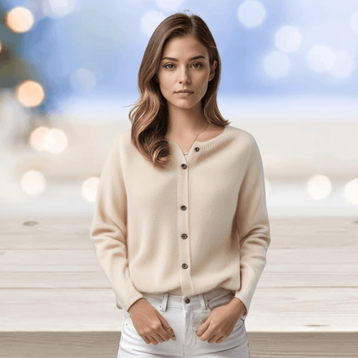Women's fashion V-neck cardigan. Long sleeve, comfortable & elegant for versatile layering.