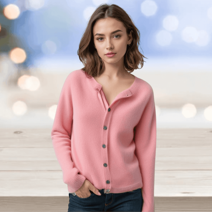 Everyday V-neck women's cardigan. Solid color, long sleeve, elegant & comfortable for layering.