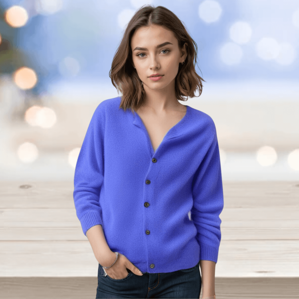 Elegant women's V-neck sweater. Versatile long sleeve button-up cardigan for comfortable layering.