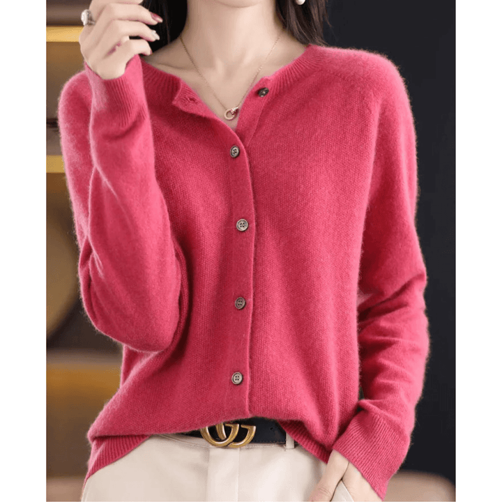 Versatile women's V-neck cardigan. Everyday solid color long sleeve sweater, elegant for layering.