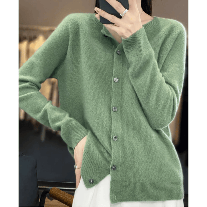 Stylish women's V-neck button-up cardigan. Perfect layering top for comfortable, elegant wear.