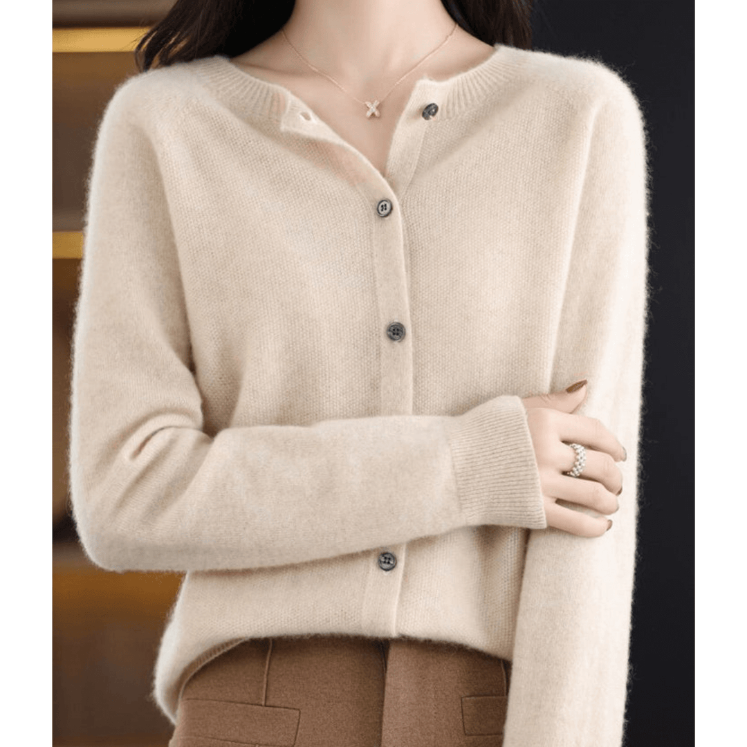 Elegant solid color V-neck cardigan for women. Long sleeve sweater, chic and versatile layering.