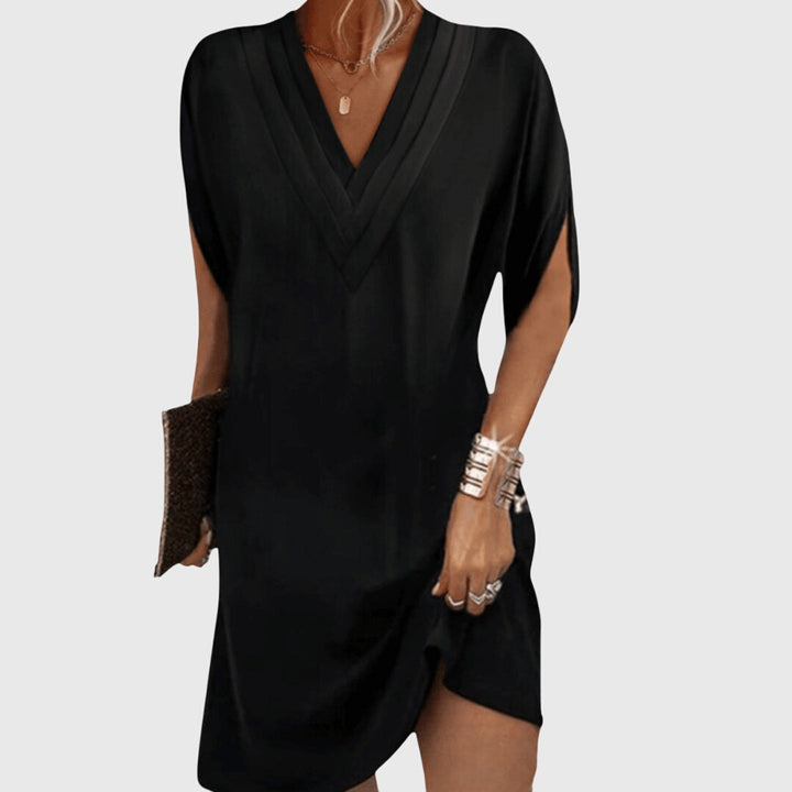 Elegant women's V-neck dress with tummy control. Perfect for parties & special occasions. Flattering, comfortable fit.