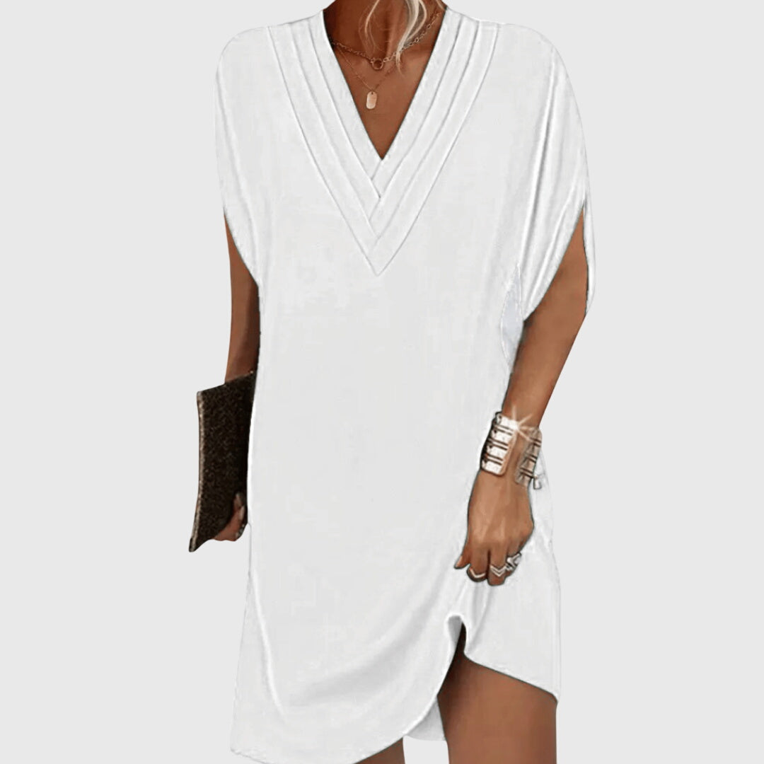 Chic women's V-neck dress; elegant, comfortable & flowy. Tummy control design for a flattering look. Great for all events.