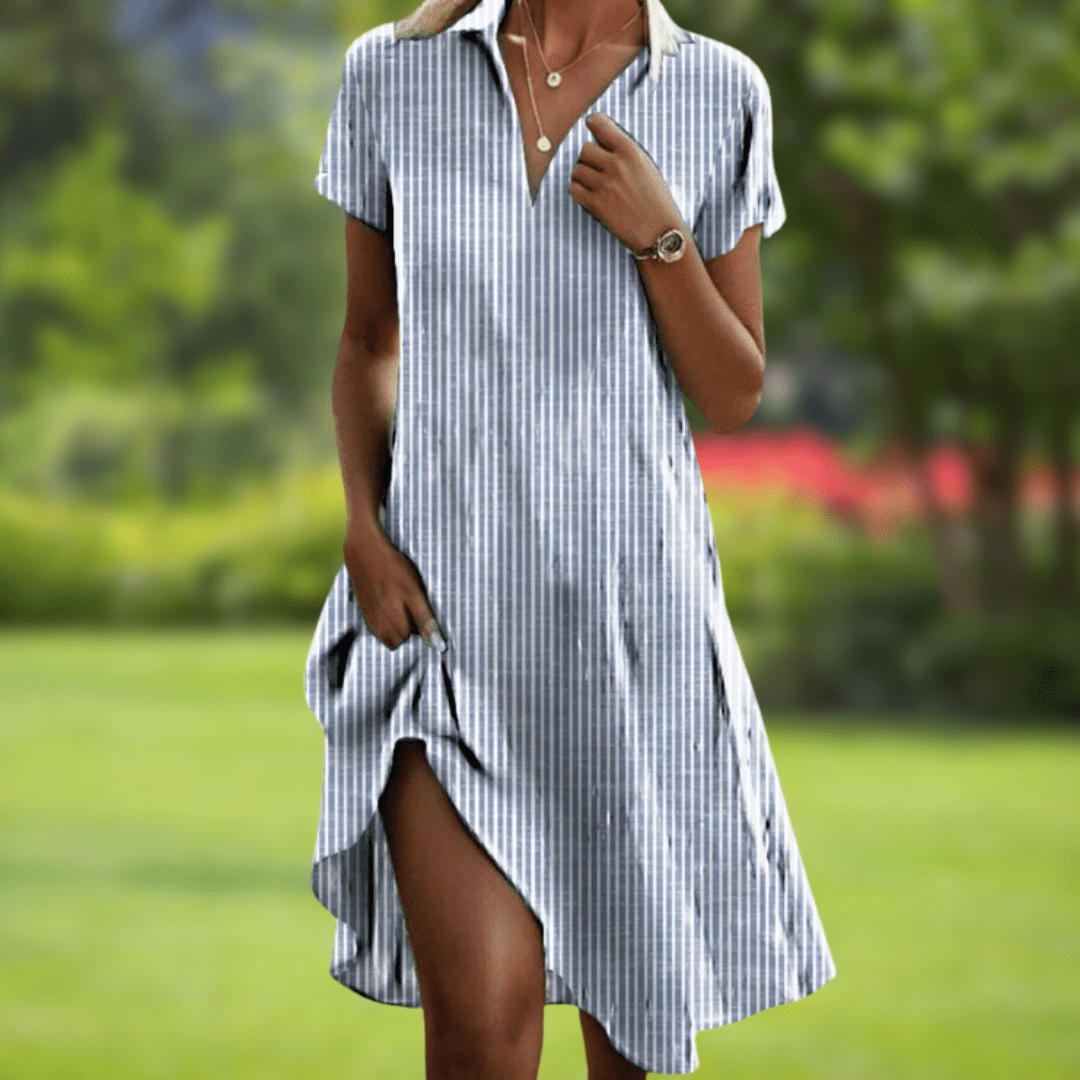 Flowy women's V-neck floral dress, an elegant choice for a summer party, day event, or comfortable casual wear.