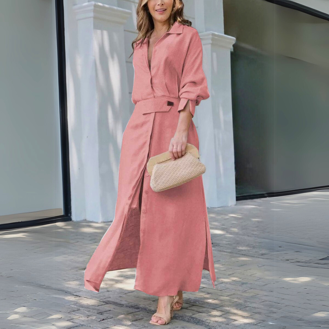 Versatile women's long V-neck maxi dress, ideal for summer beach, casual, or party wear. Feminine and chic.