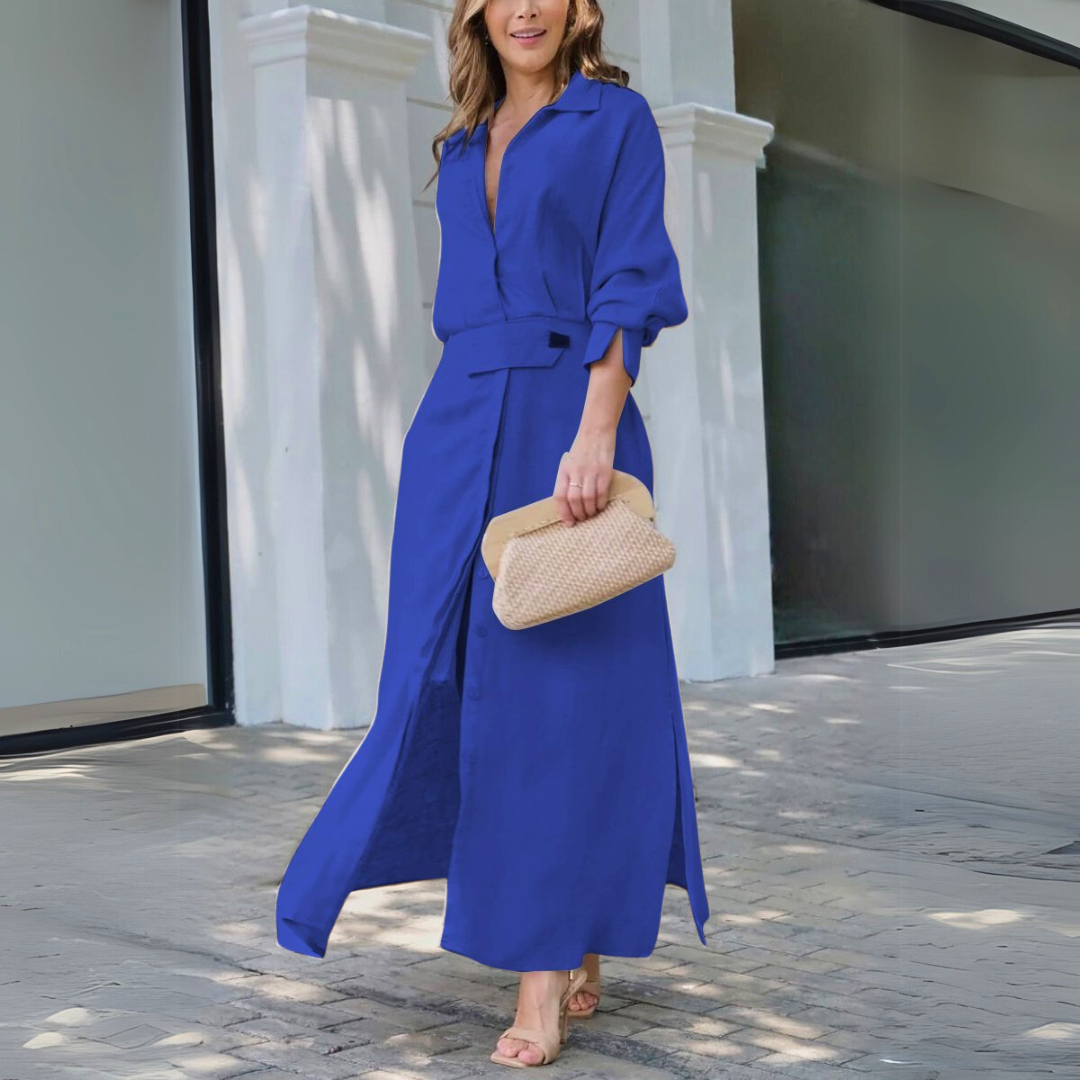 Beautiful women's elegant V-neck flowy maxi dress, designed for ultimate comfort and style on warm summer days.