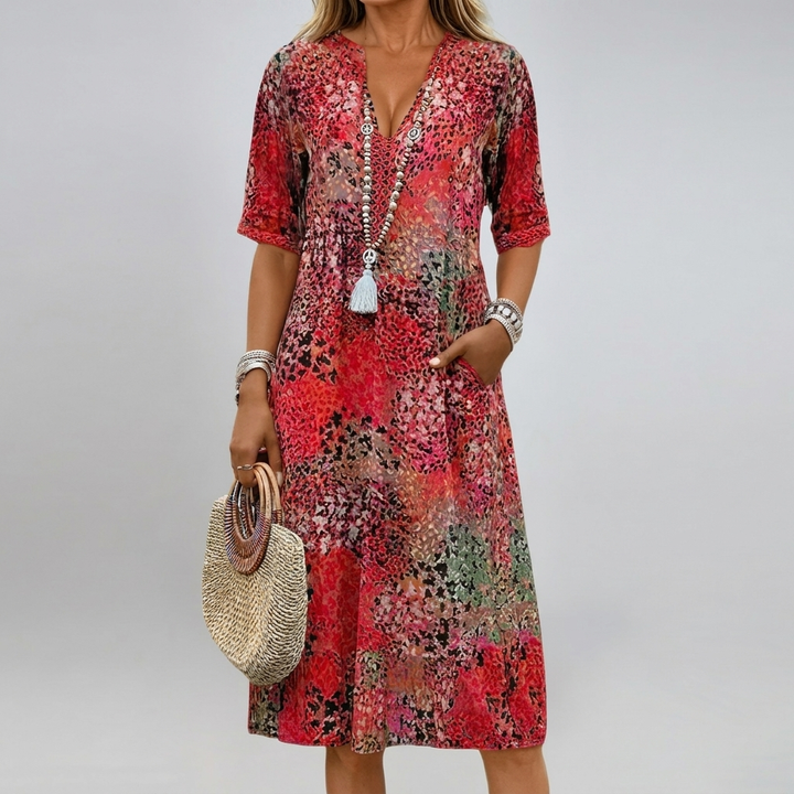Beautiful women's V-neck short sleeve lace dress, an elegant & comfortable choice for summer, parties or holidays.