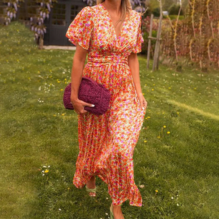 Versatile women's elegant V-neck maxi dress, ideal for summer parties, events & casual chic.