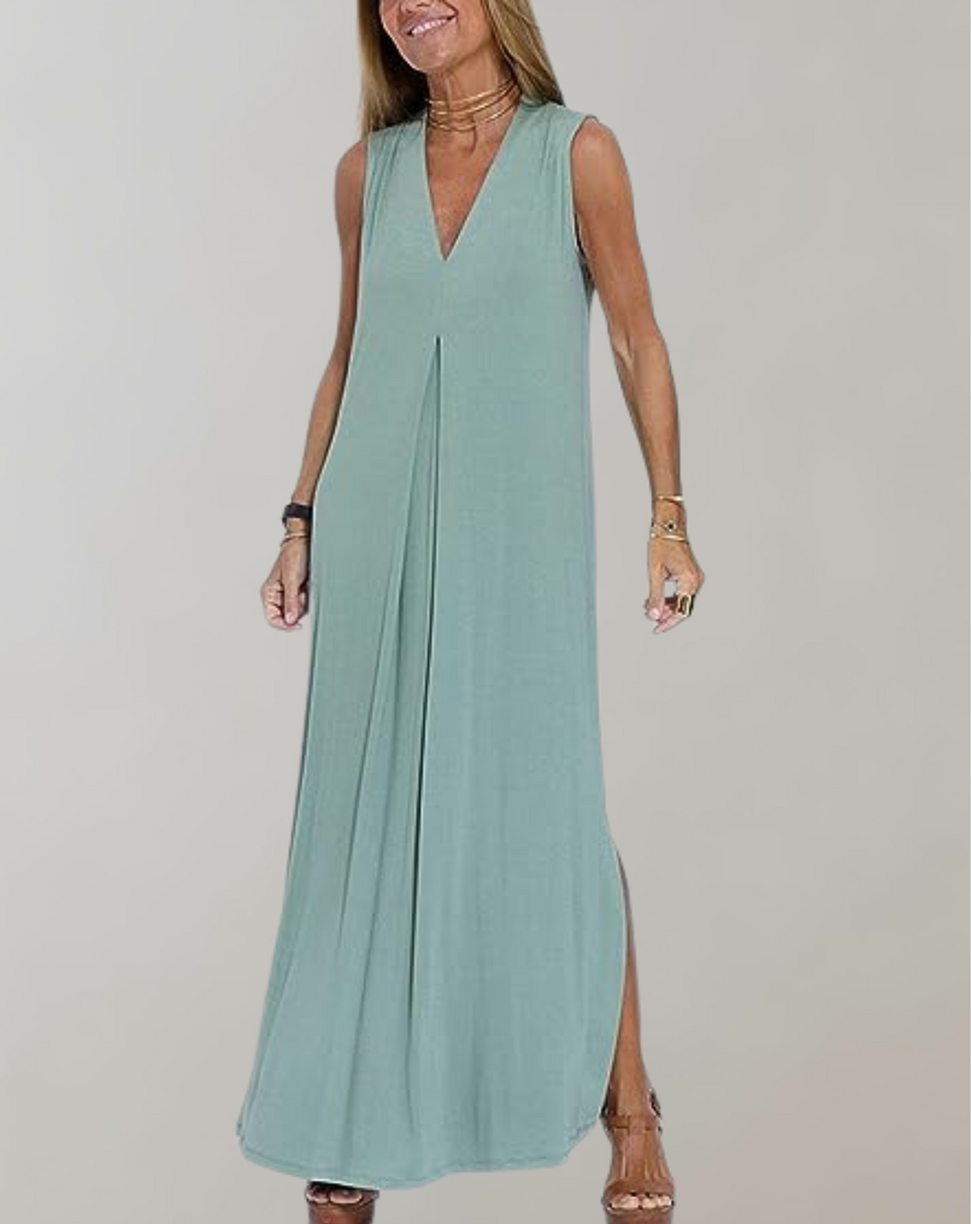 Versatile V-neck maxi dress for women, offering an effortless, elegant, and casual summer fashion look.