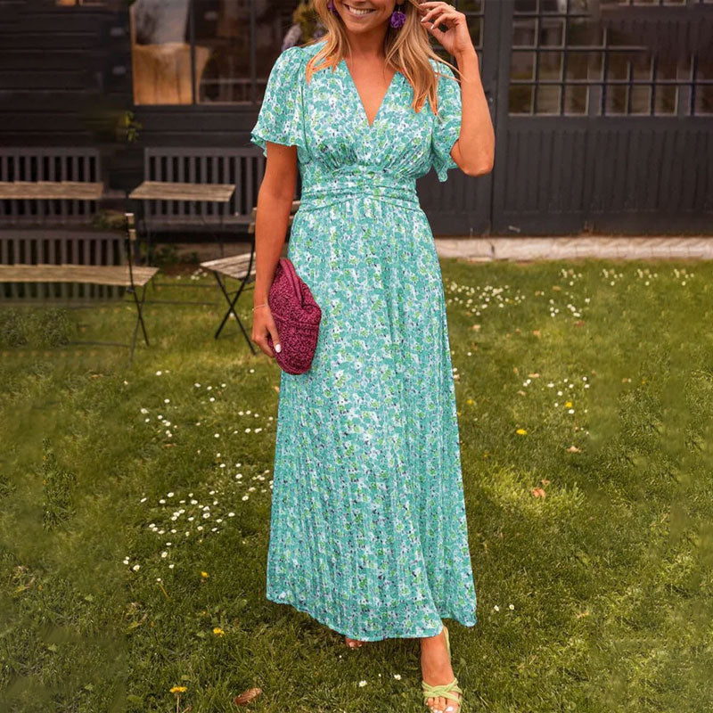 Stylish women's elegant V-neck maxi dress, a comfortable & vibrant choice for any summer occasion.