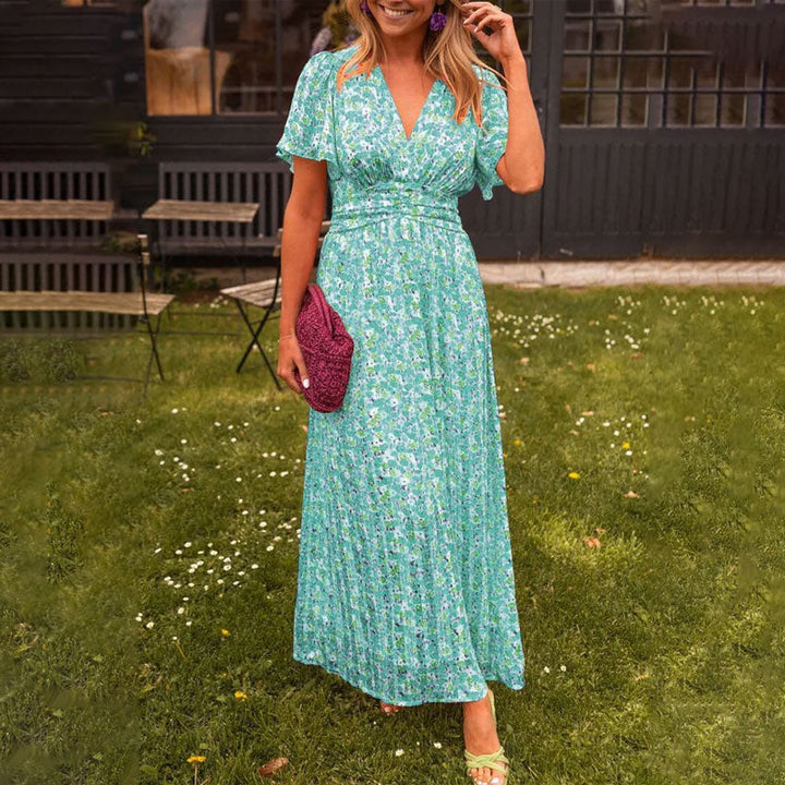 Stylish women's elegant V-neck maxi dress, a comfortable & vibrant choice for any summer occasion.