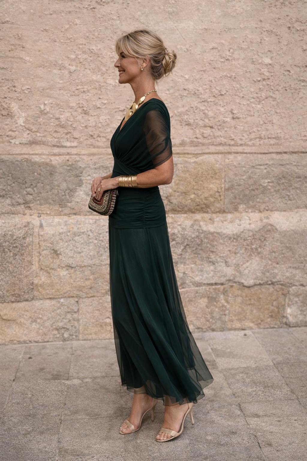 Women's flowing V-neck wrap maxi dress, ideal for elegant party and occasion wear.