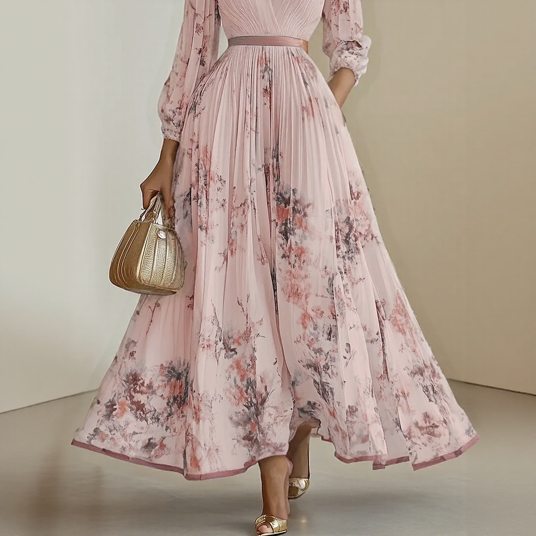 Elegant V-neck midi dress in white, blue, green, pink. Flattering women's summer style.
