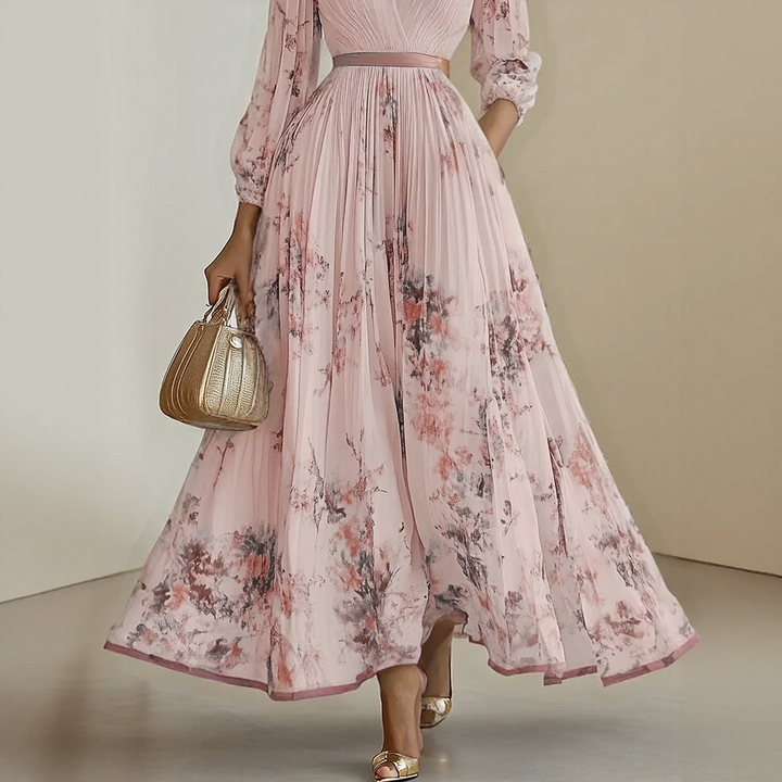 Elegant V-neck midi dress in white, blue, green, pink. Flattering women's summer style.
