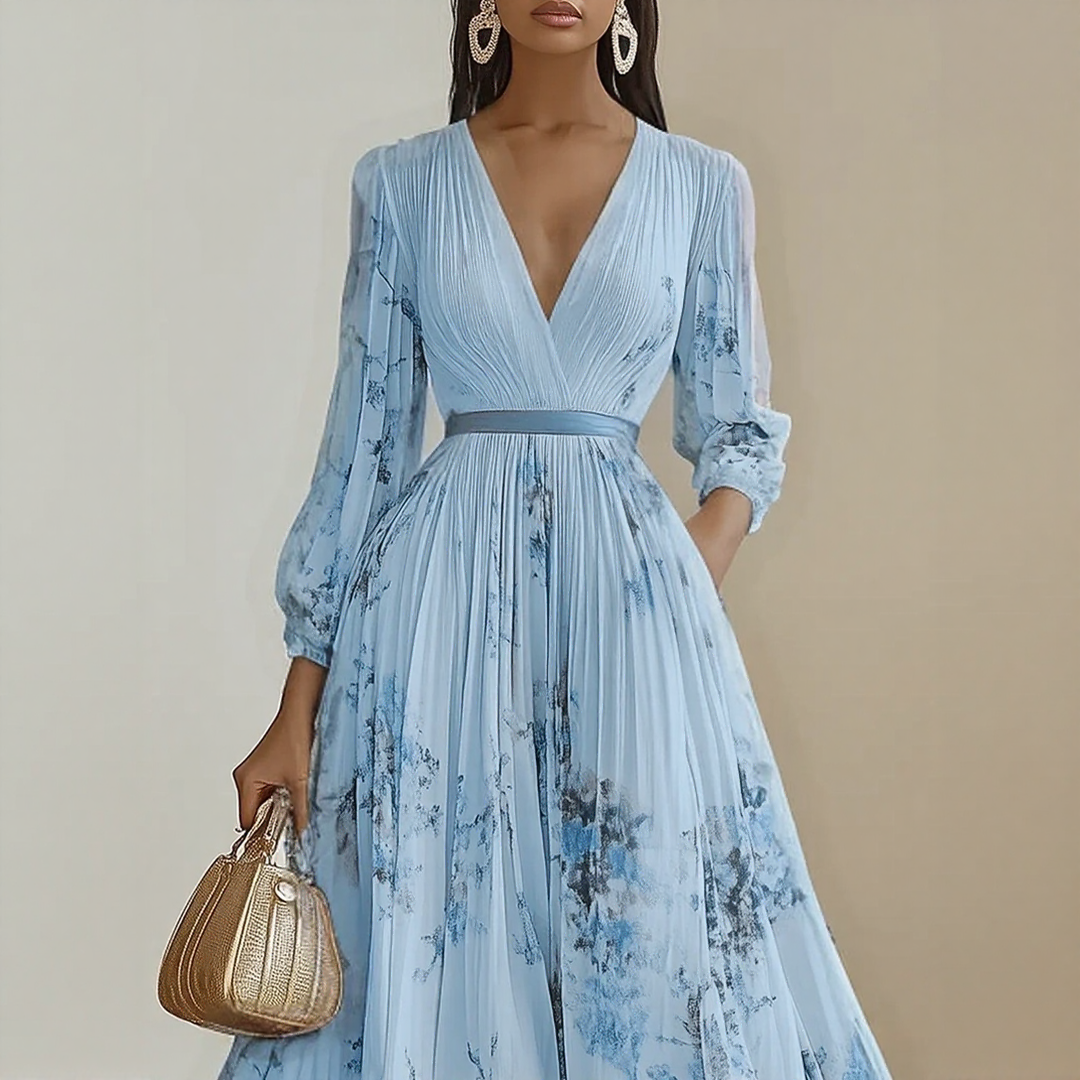 Women's party midi dress, elegant V-neck & flowing, great for summer occasions.