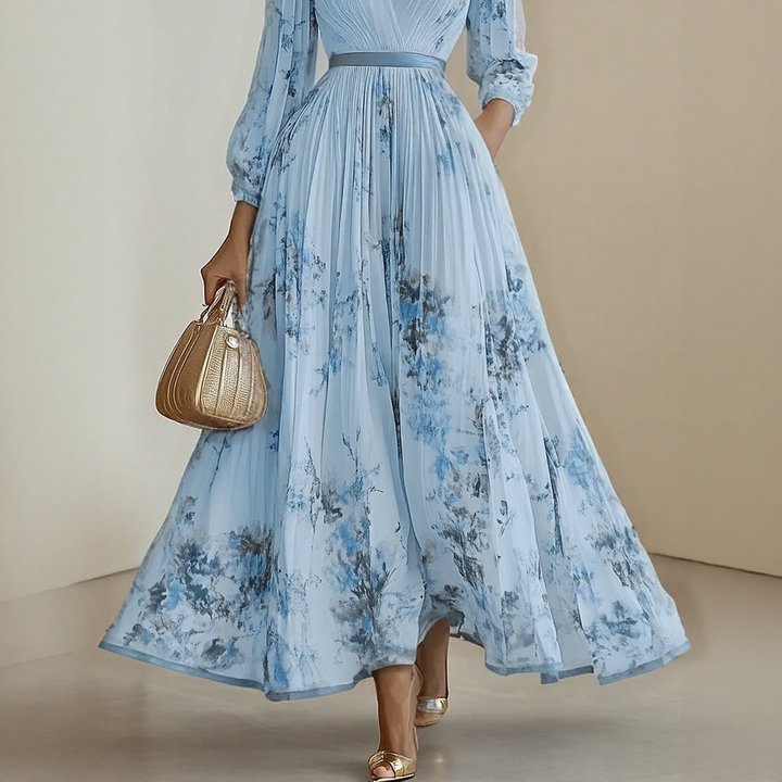 Casual women's V-neck midi dress, comfortable & flattering for summer days.