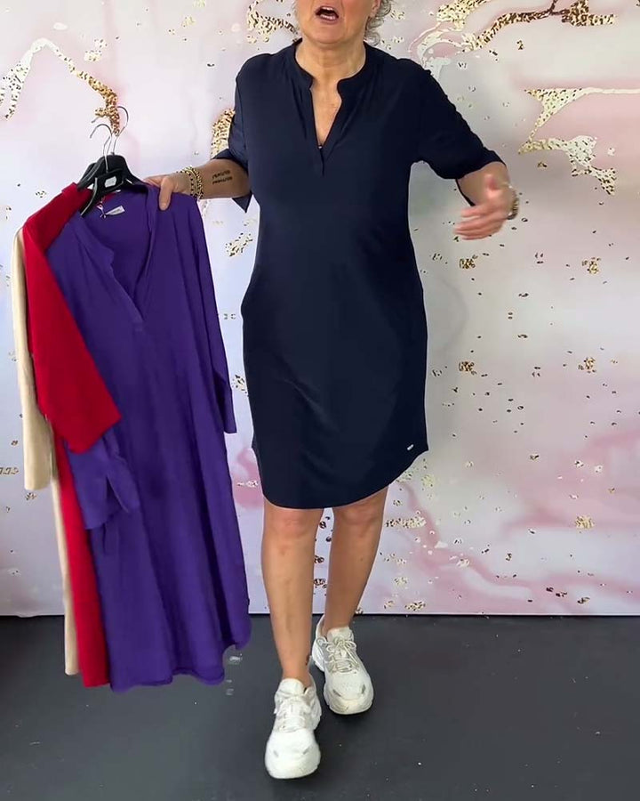 Stylish & comfortable V-neck midi dress for women, ideal for all-day wear and elegant occasions.