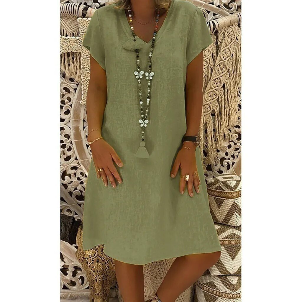 A-line V-neck mini dress for women. Elegant evening party dress, also a breathable casual summer house dress.