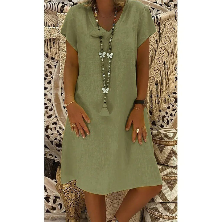 A-line V-neck mini dress for women. Elegant evening party dress, also a breathable casual summer house dress.