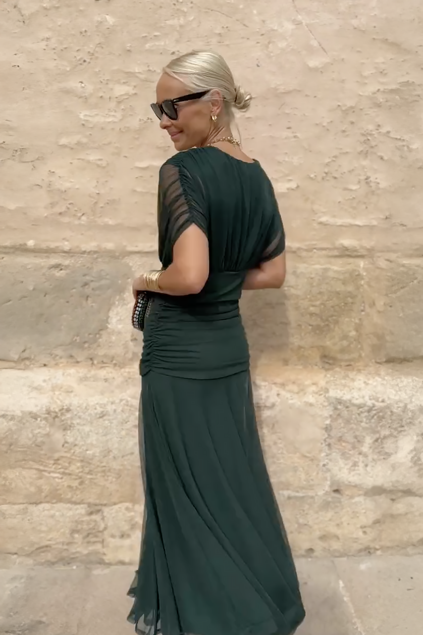 Luxurious V-neck party maxi dress, women's elegant flowy design for formal special occasions.