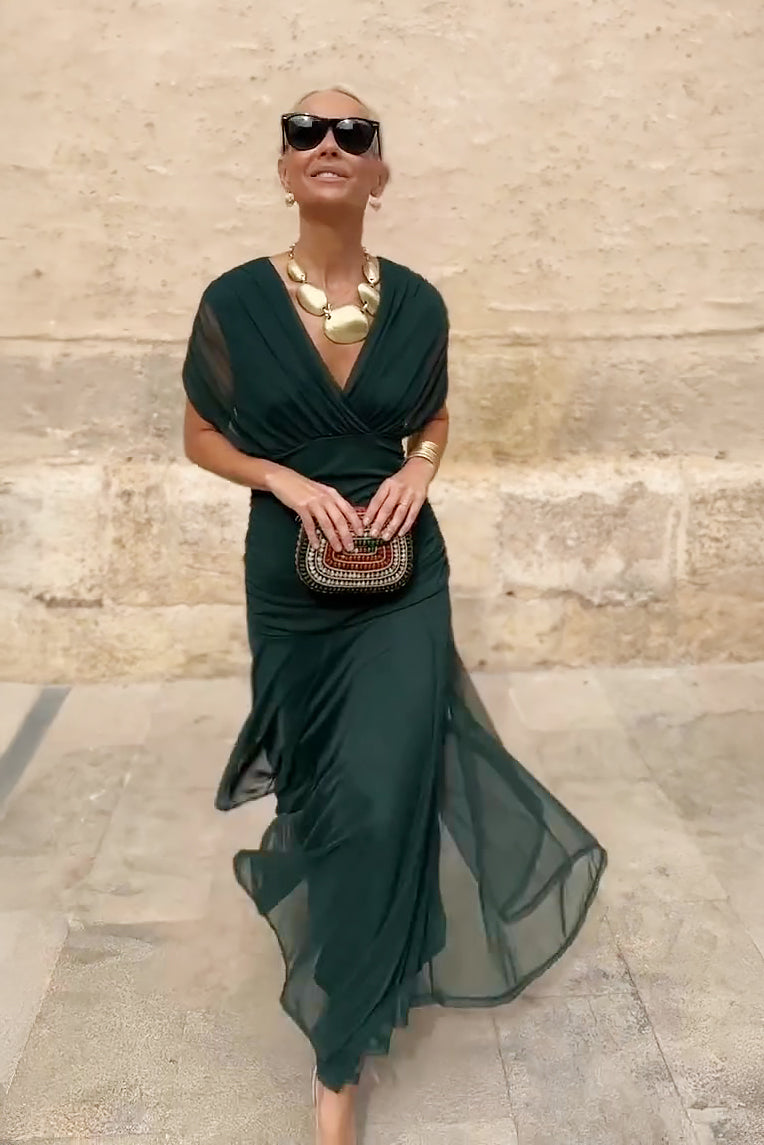 Green gradient V-neck maxi dress, perfect for women's elegant parties & formal events.