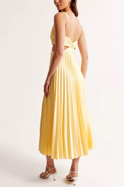 Elegant pleated V-neck maxi dress, a sophisticated long dress for women's evening events.