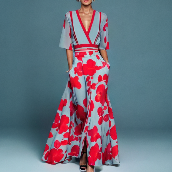 Chic women's wrap robe dress in a flowy V-neck design, ideal for versatile formal or evening occasion wear.