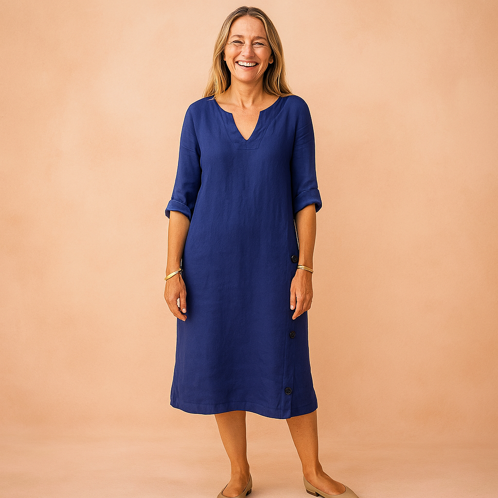 Loose fit V-neck shift dress for women, combining casual comfort with elegant spring fashion.