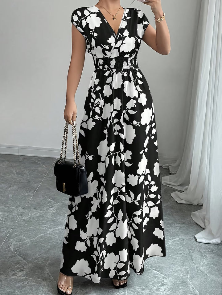 Elegant women's V-neck sleeveless midi dress, perfect for cocktail parties or special occasions.