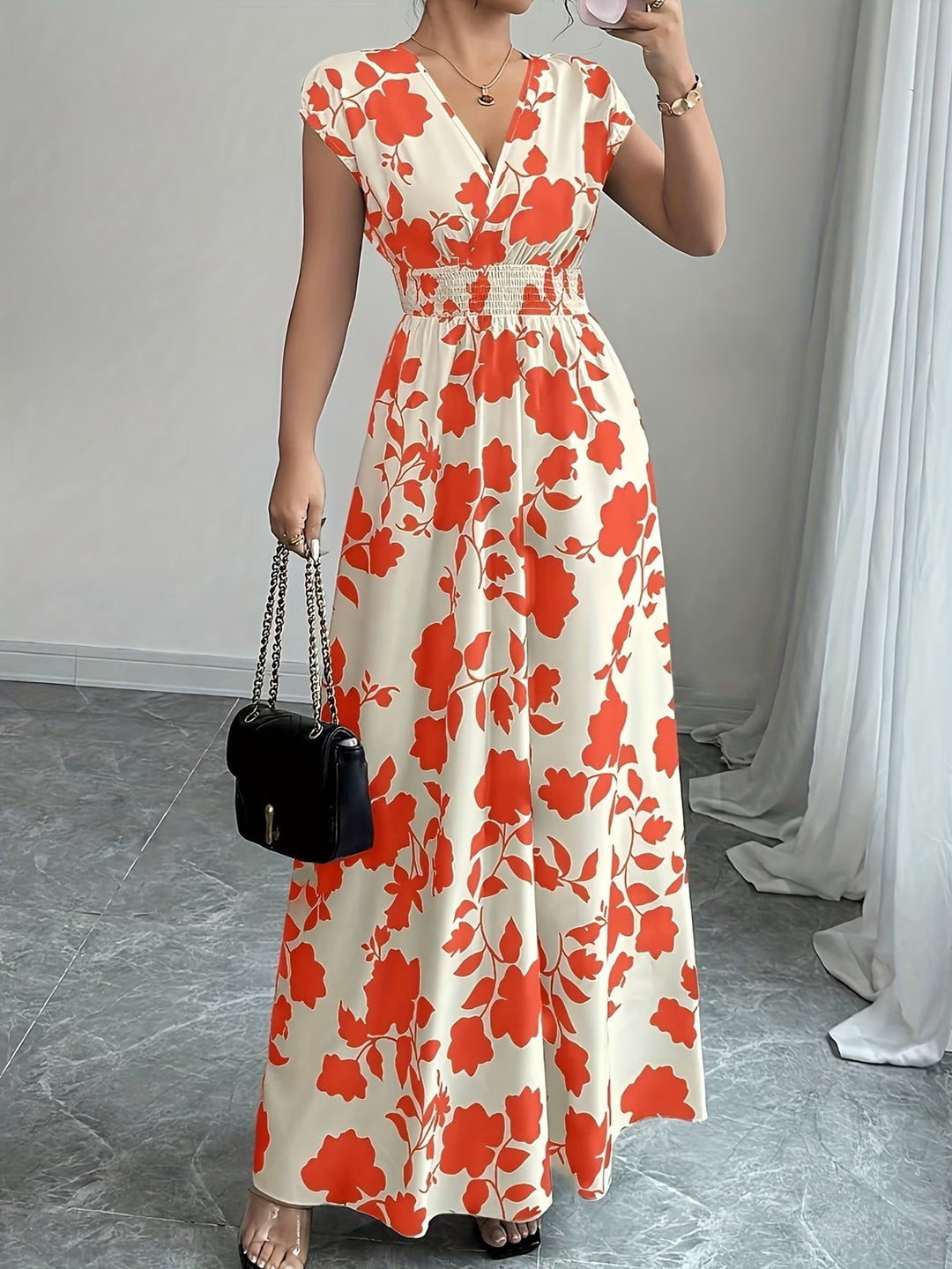 Versatile women's sleeveless V-neck summer dress, ideal for casual wear or chic events.