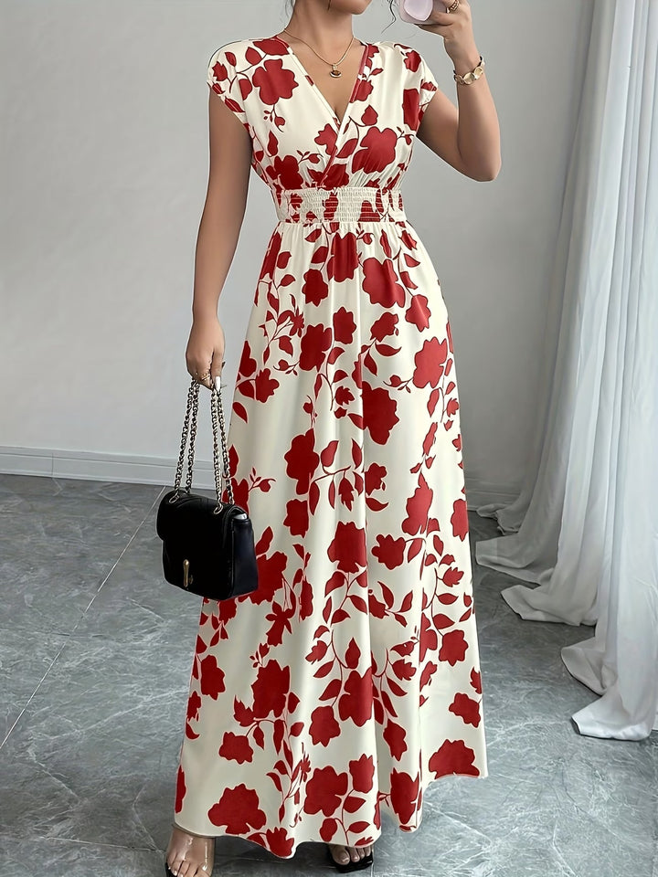 Stylish V-neck sleeveless midi dress for women, suitable as a cocktail or elegant casual dress.