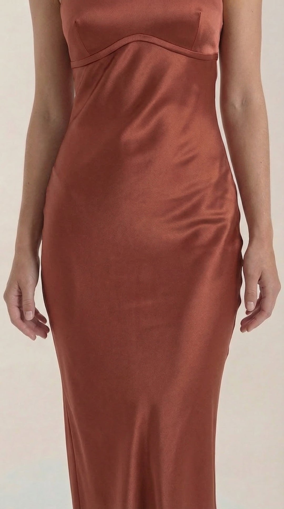 Long elegant women's slip dress with a V-neck, great for wedding guests and evening parties.