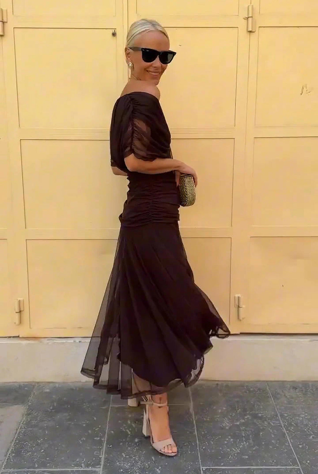 Elegant women's V-neck wrap maxi dress with a flowing design, ideal for evening and occasion wear.