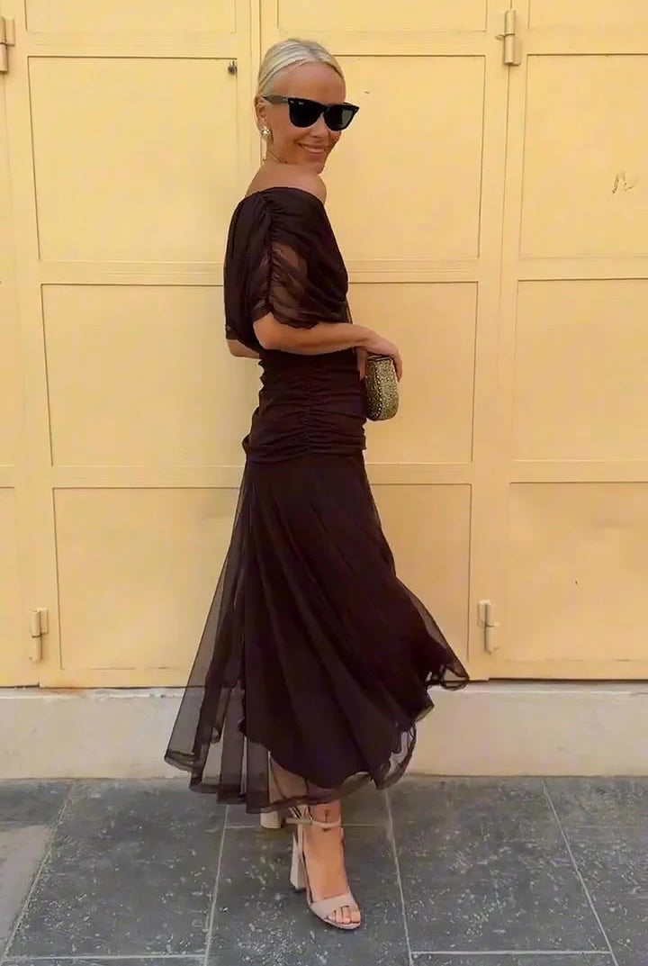 Elegant women's V-neck wrap maxi dress with a flowing design, ideal for evening and occasion wear.