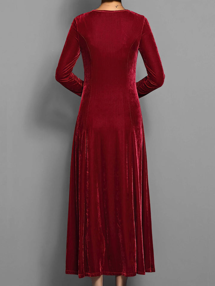 Formal women's velvet midi dress, elegant long-sleeve evening wear for special occasions, autumn & winter parties.