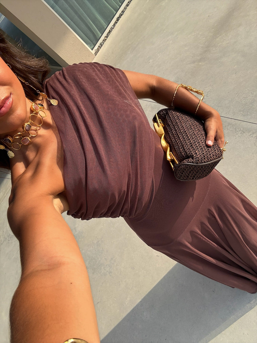 Victoria style off-shoulder pleated maxi dress, women's elegant flowing formal dress, perfect for parties.
